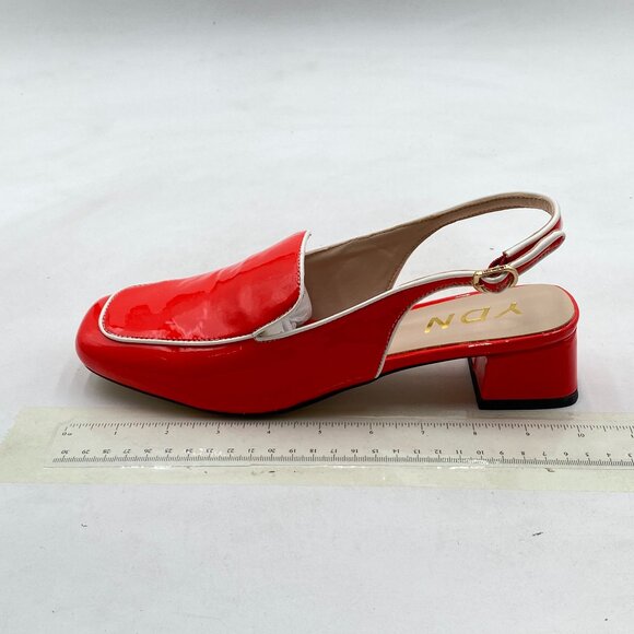 YDN Red Closed Square Toe Block Low Heels Slingback Formal Loafer Dressy Pump - Picture 3 of 8